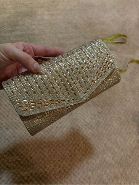 Gold Crystal-Embellished Evening Clutch